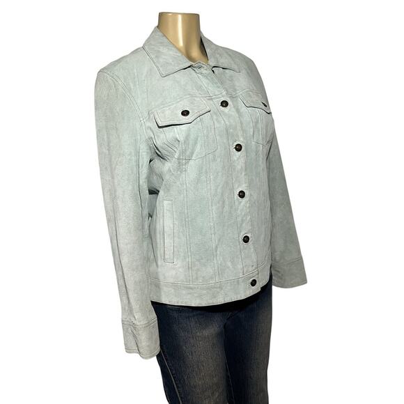 Terry Lewis Women's Suede Jacket Button Pockets Powder Blue Size Medium - Picture 1 of 15
